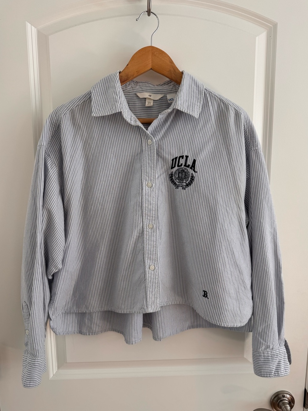 H&M One of a Kind Blue and White Striped Button-Down Shirt with UCLA Crest